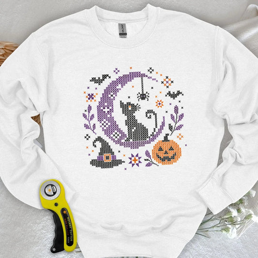 Moonlight-Halloween-Kreuzstich-Sweatshirt