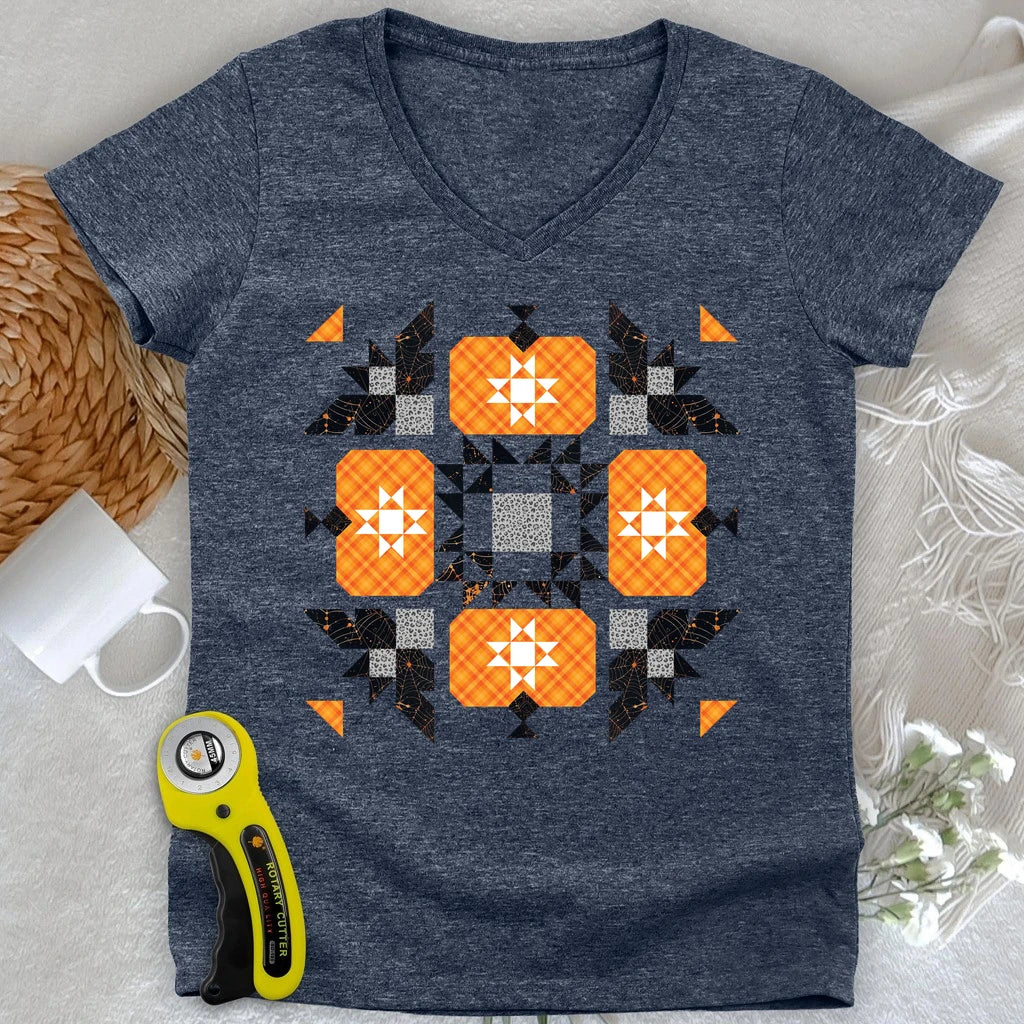 Halloween Patchwork Quilt Lady V-neck