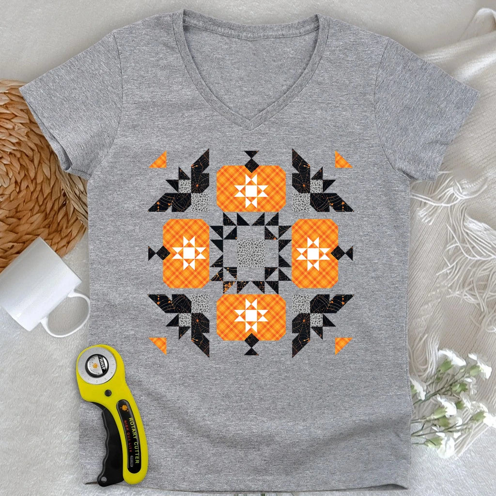 Halloween Patchwork Quilt Lady V-neck