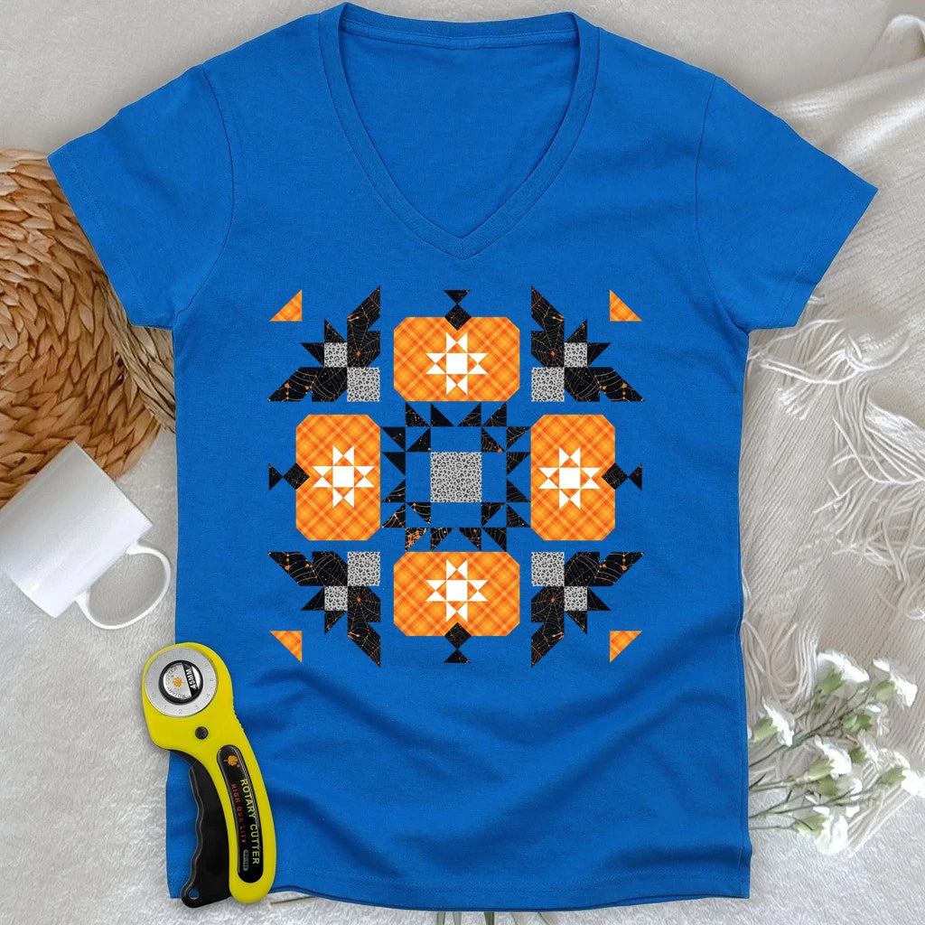 Halloween Patchwork Quilt Lady V-neck