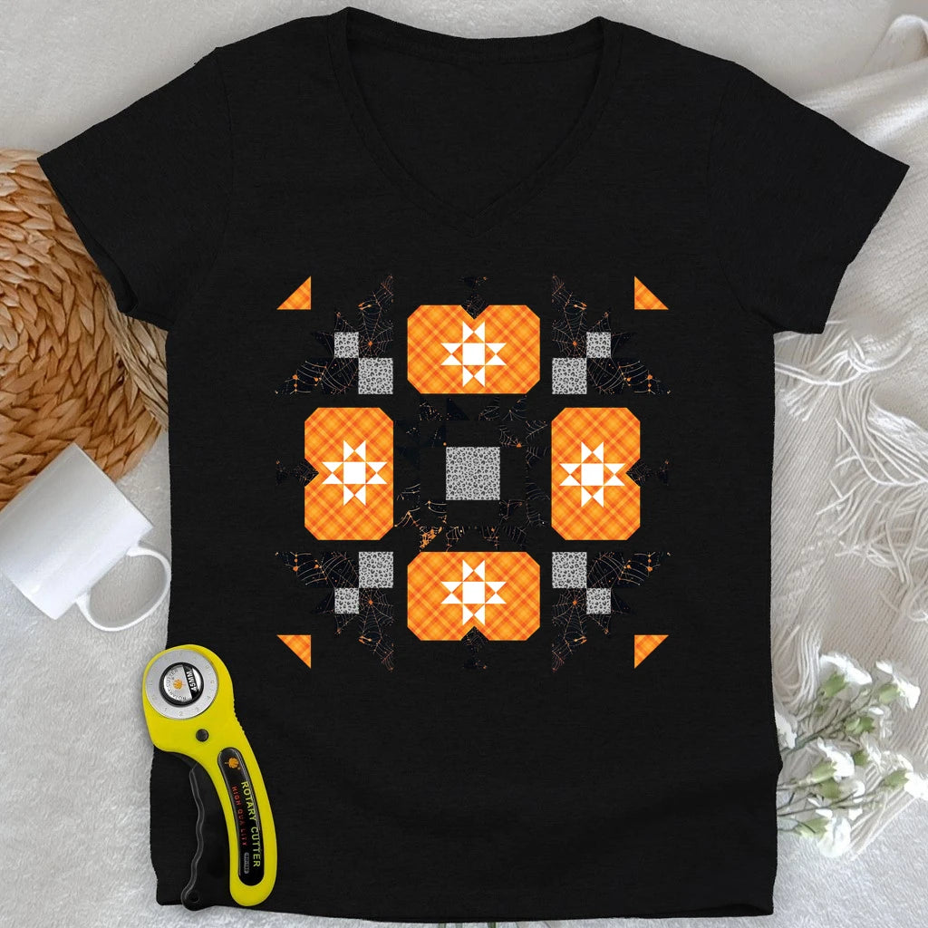 Halloween Patchwork Quilt Lady V-neck