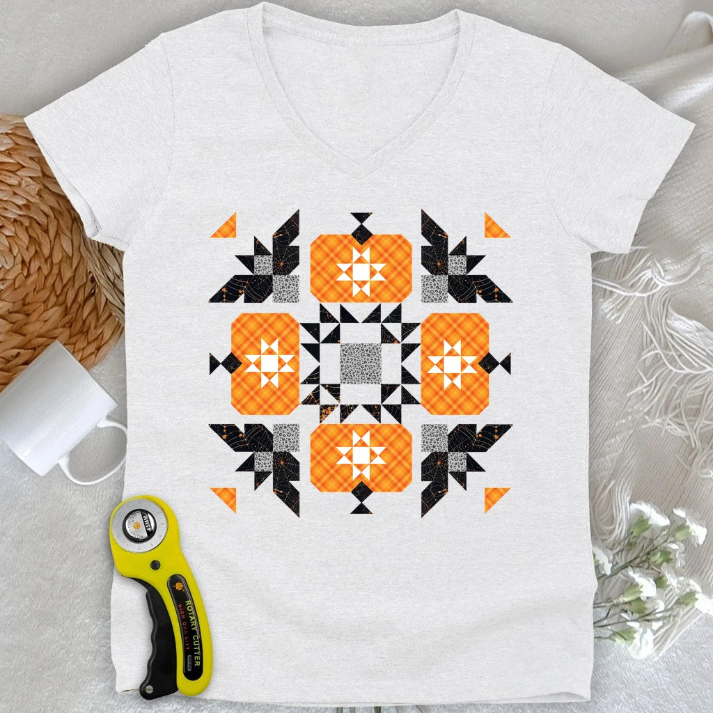Halloween Patchwork Quilt Lady V-neck