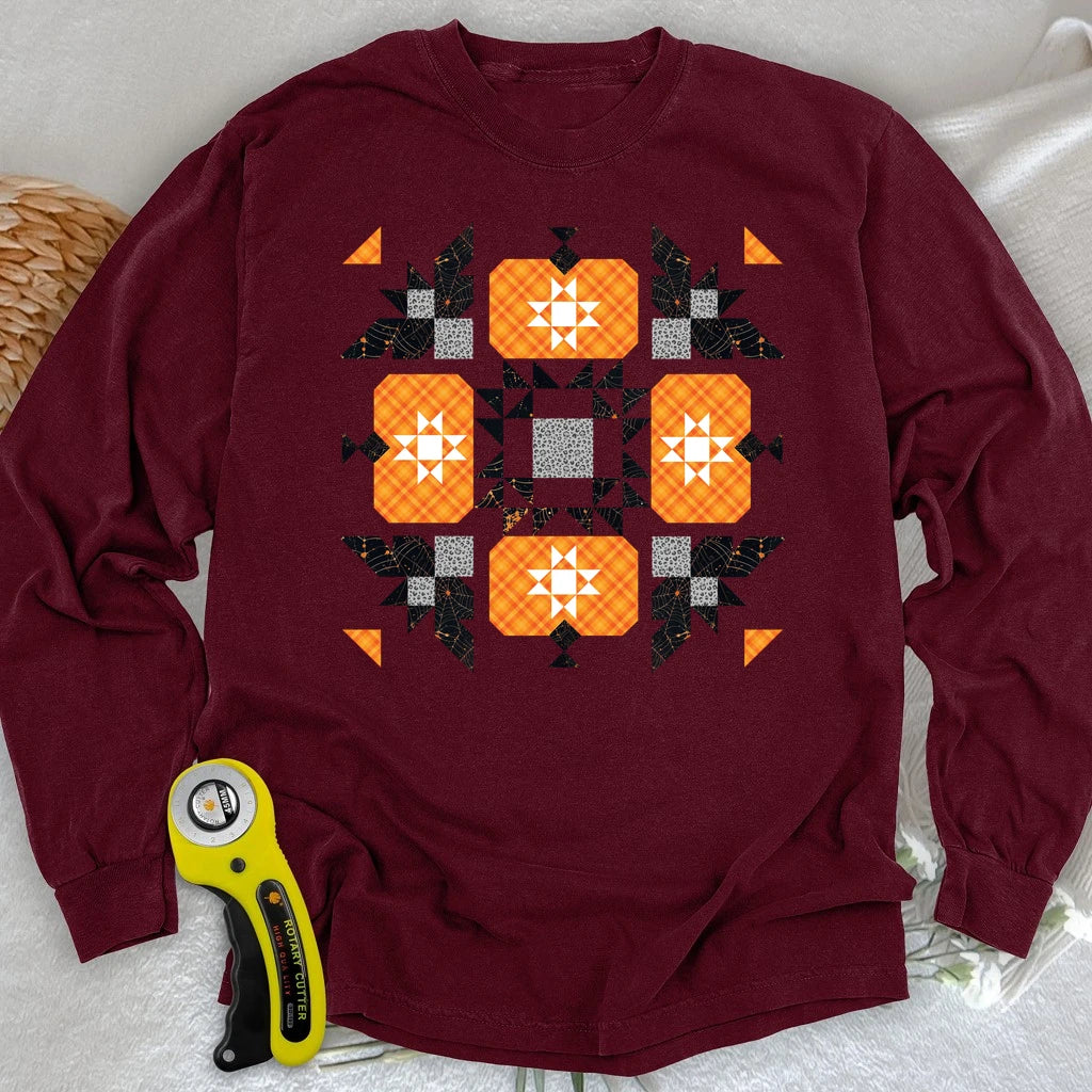 Halloween Patchwork Quilt Long Sleeve T-shirt
