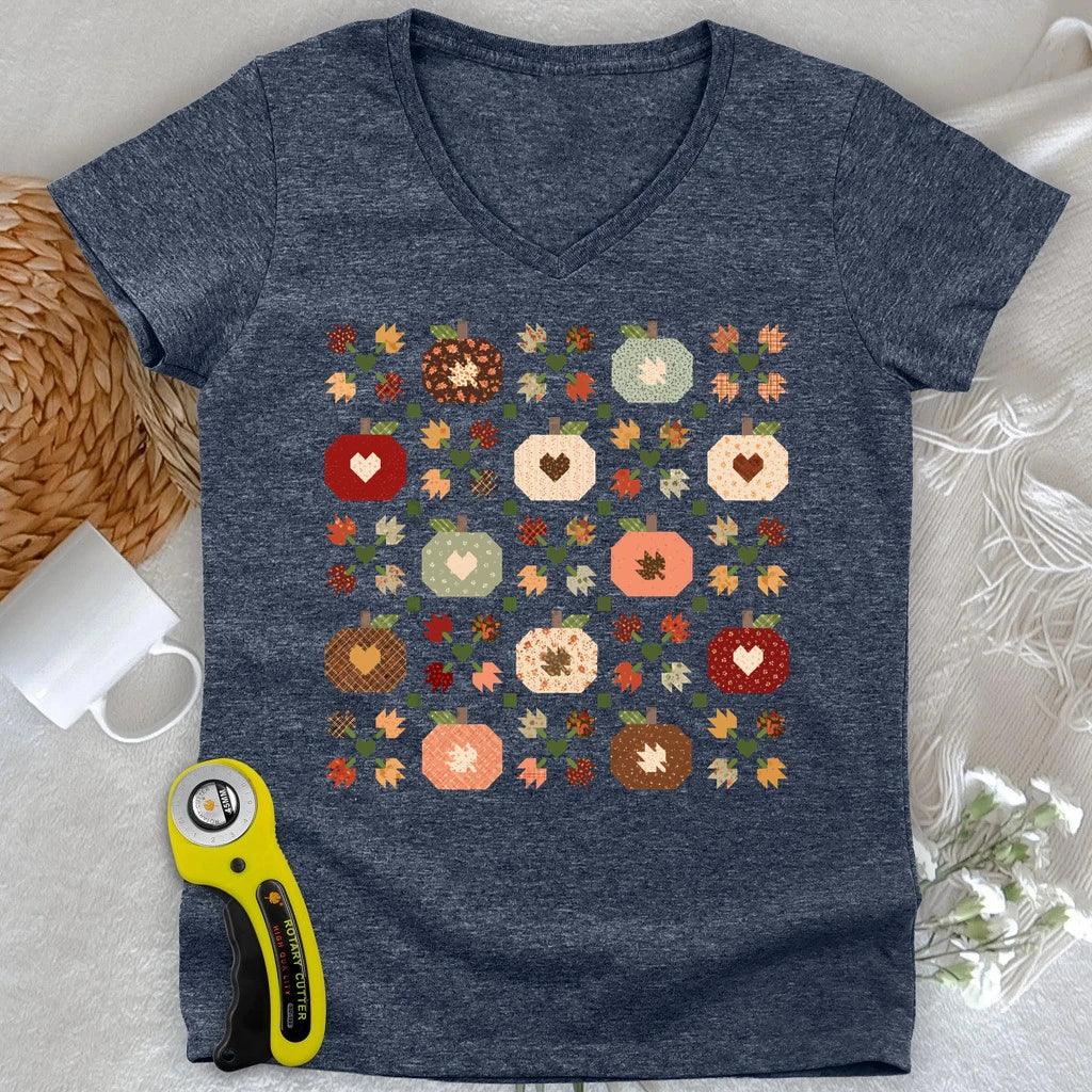 Autumn Patchwork Quilt Lady V-neck