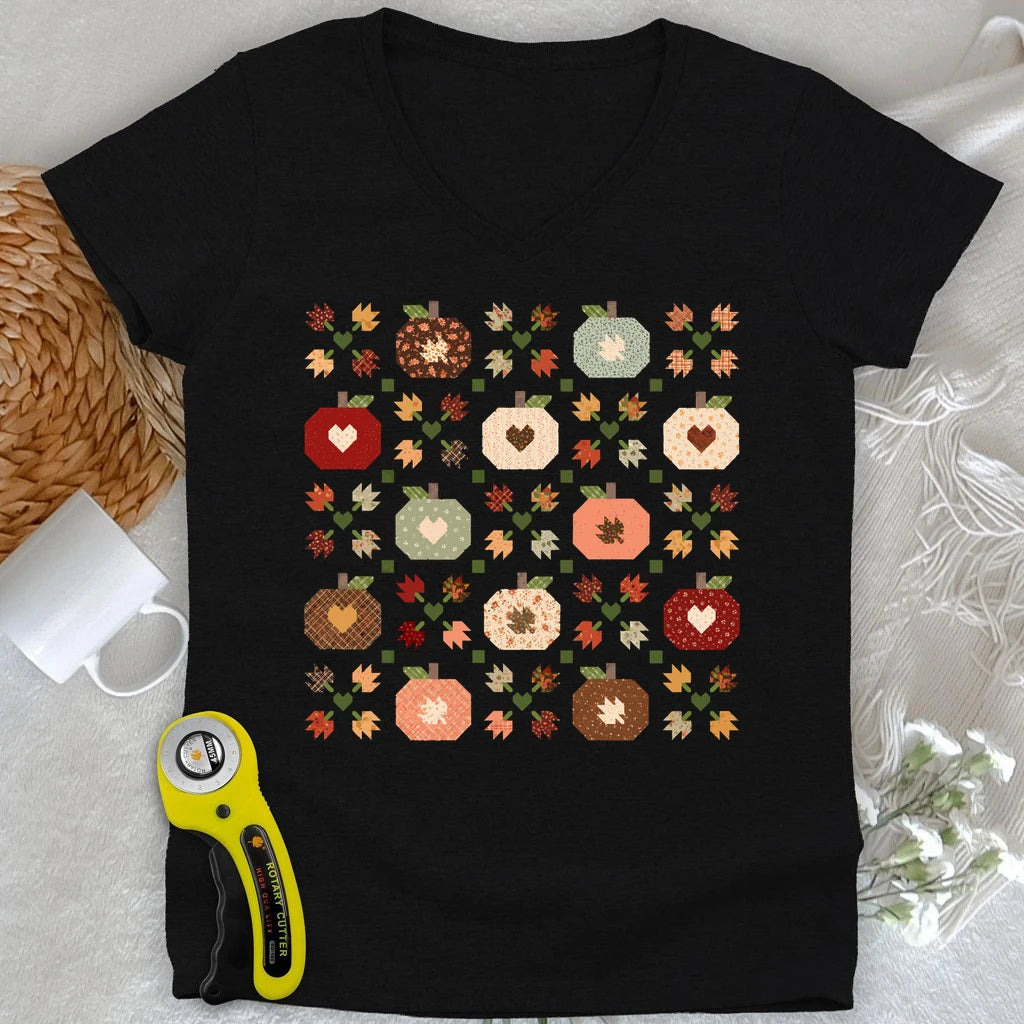 Autumn Patchwork Quilt Lady V-neck