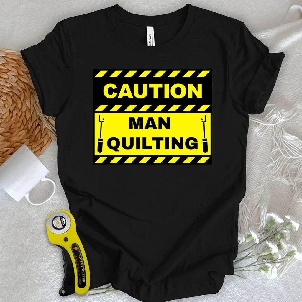 Caution Man Quilting T-shirt