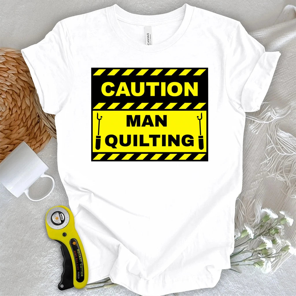 Caution Man Quilting T-shirt