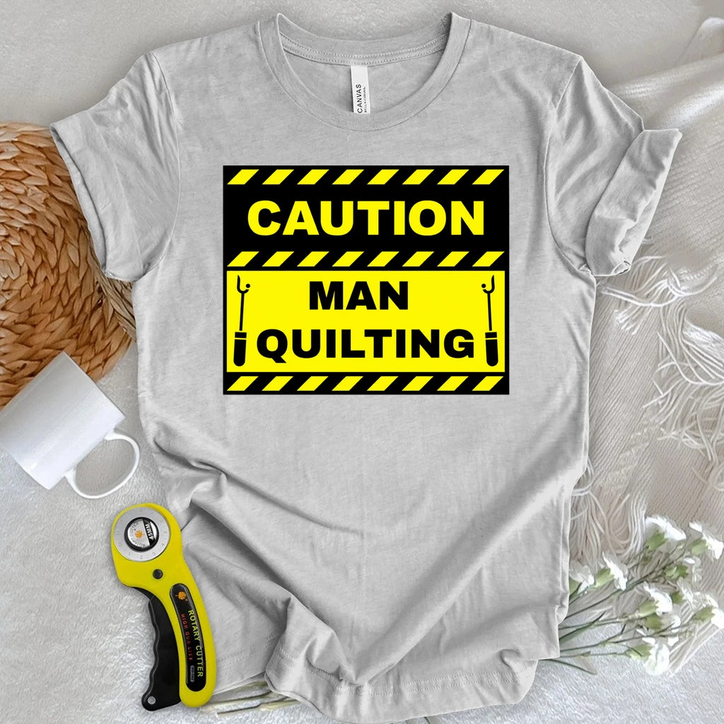 Caution Man Quilting T-shirt