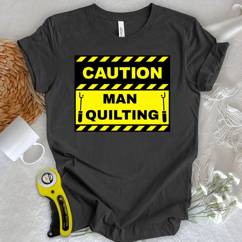 Caution Man Quilting T-shirt