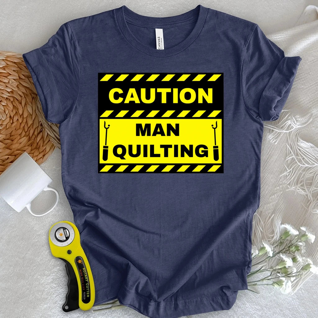Caution Man Quilting T-shirt
