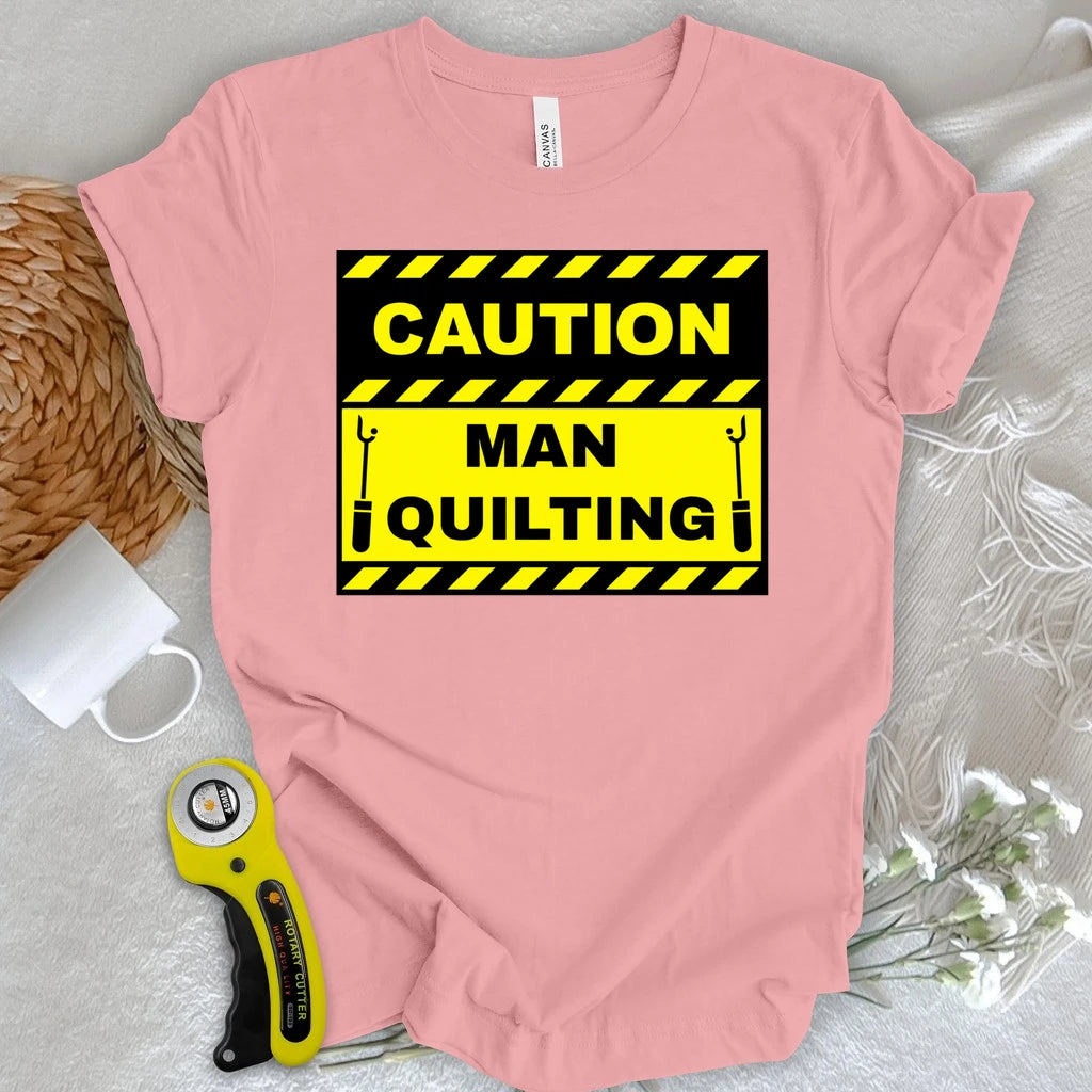 Caution Man Quilting T-shirt