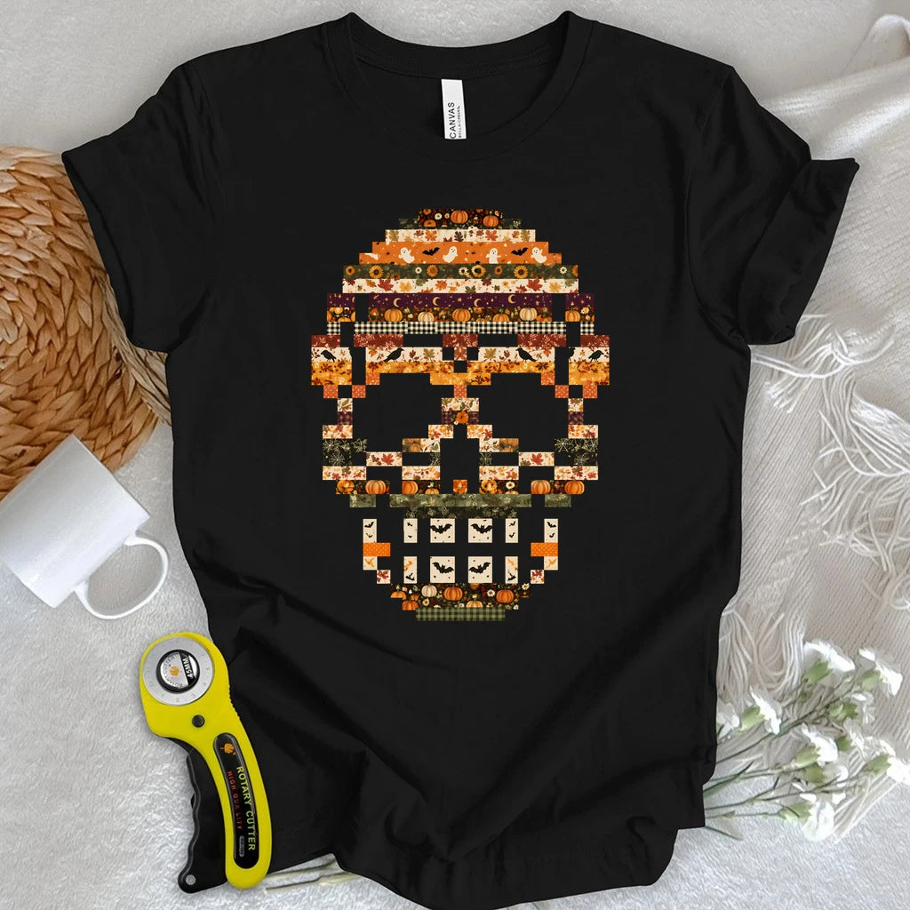 Spooky Patchwork Skull T-shirt