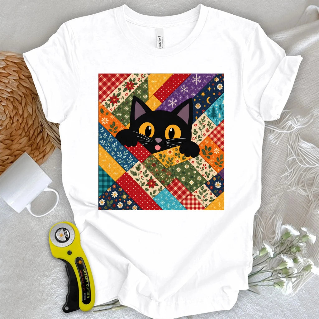 Peekaboo Cat Quilt T-shirt