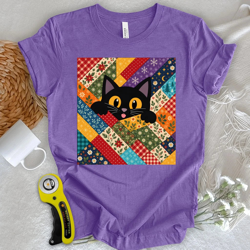 Peekaboo Cat Quilt T-shirt