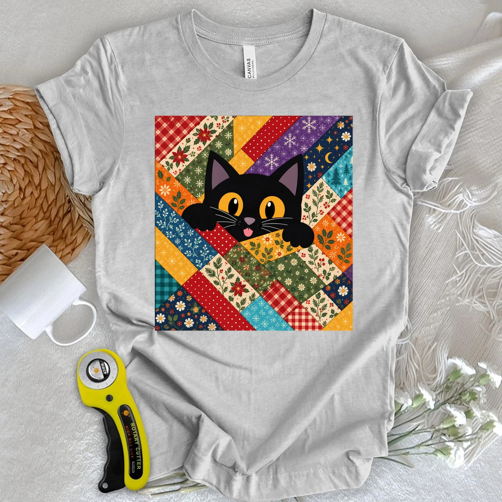 Peekaboo Cat Quilt T-shirt