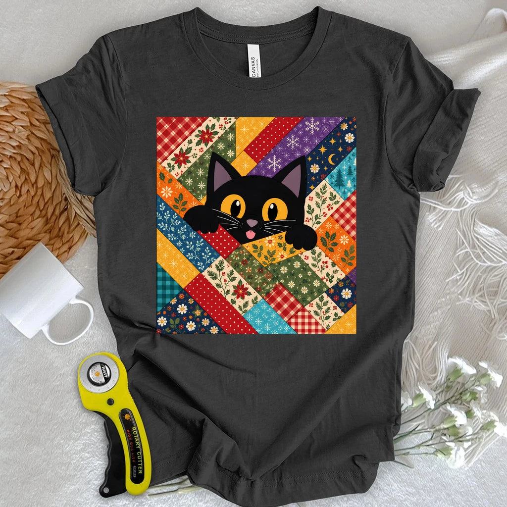 Peekaboo Cat Quilt T-shirt