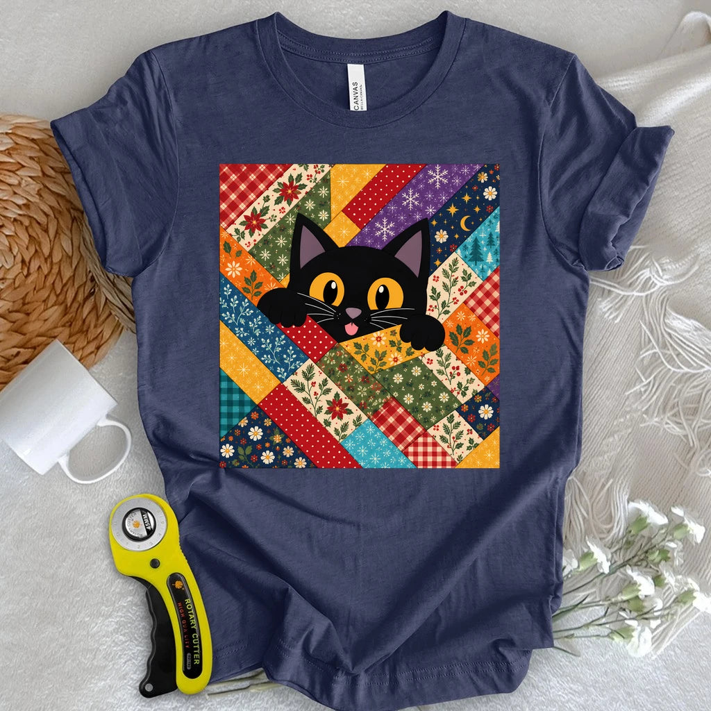 Peekaboo Cat Quilt T-shirt