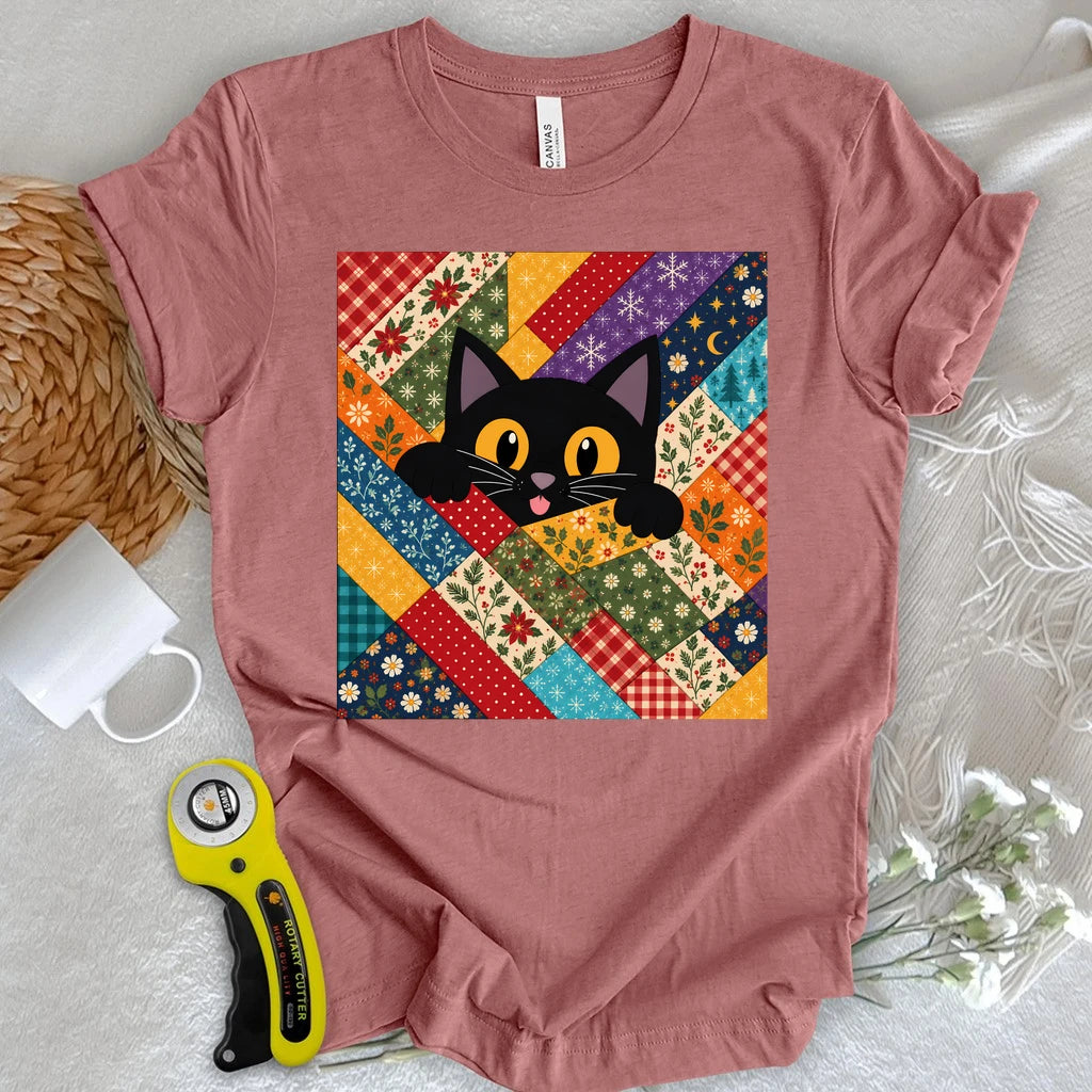 Peekaboo Cat Quilt T-shirt