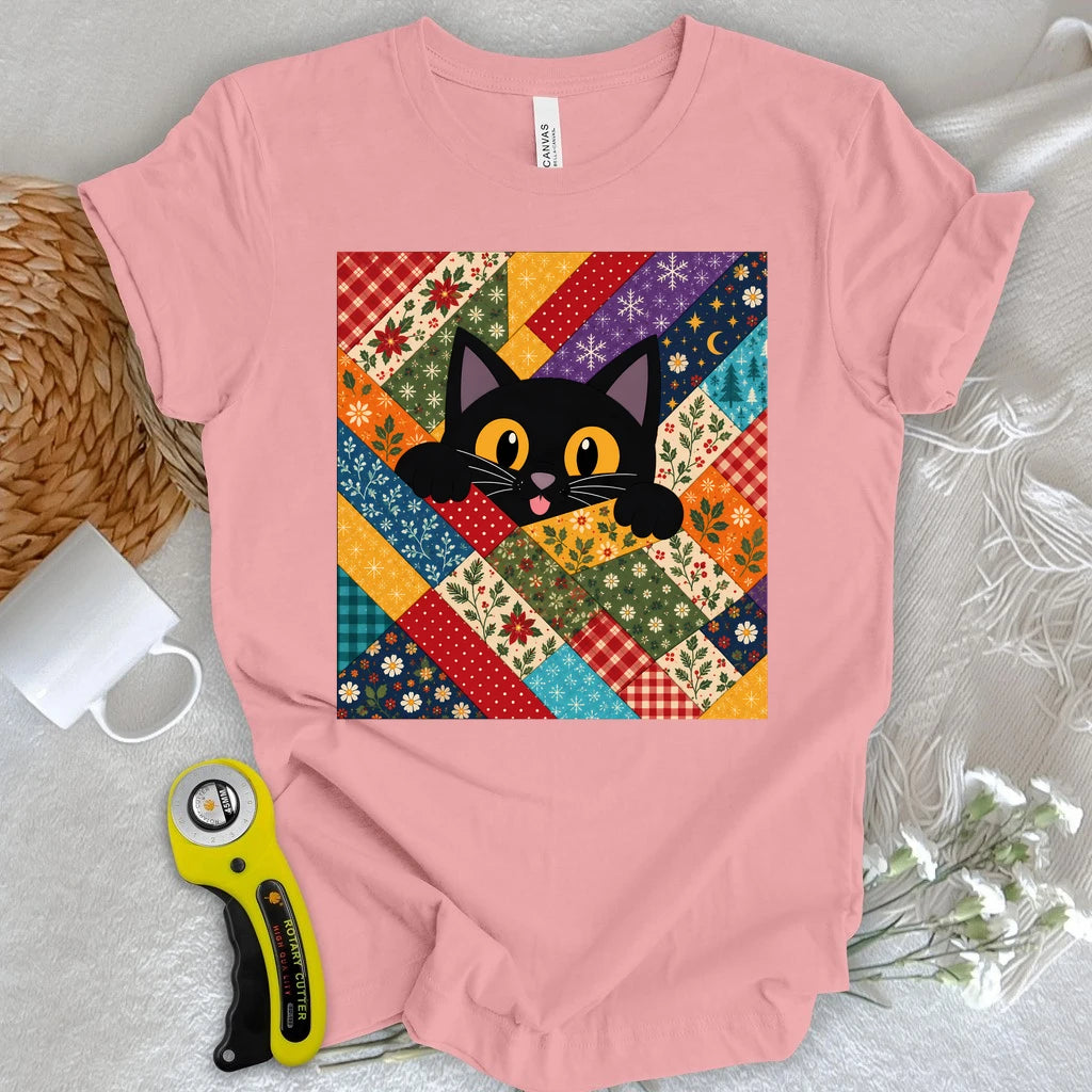Peekaboo Cat Quilt T-shirt