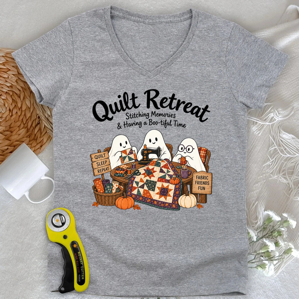 Boo-tiful Quilt Retreat Lady V-neck