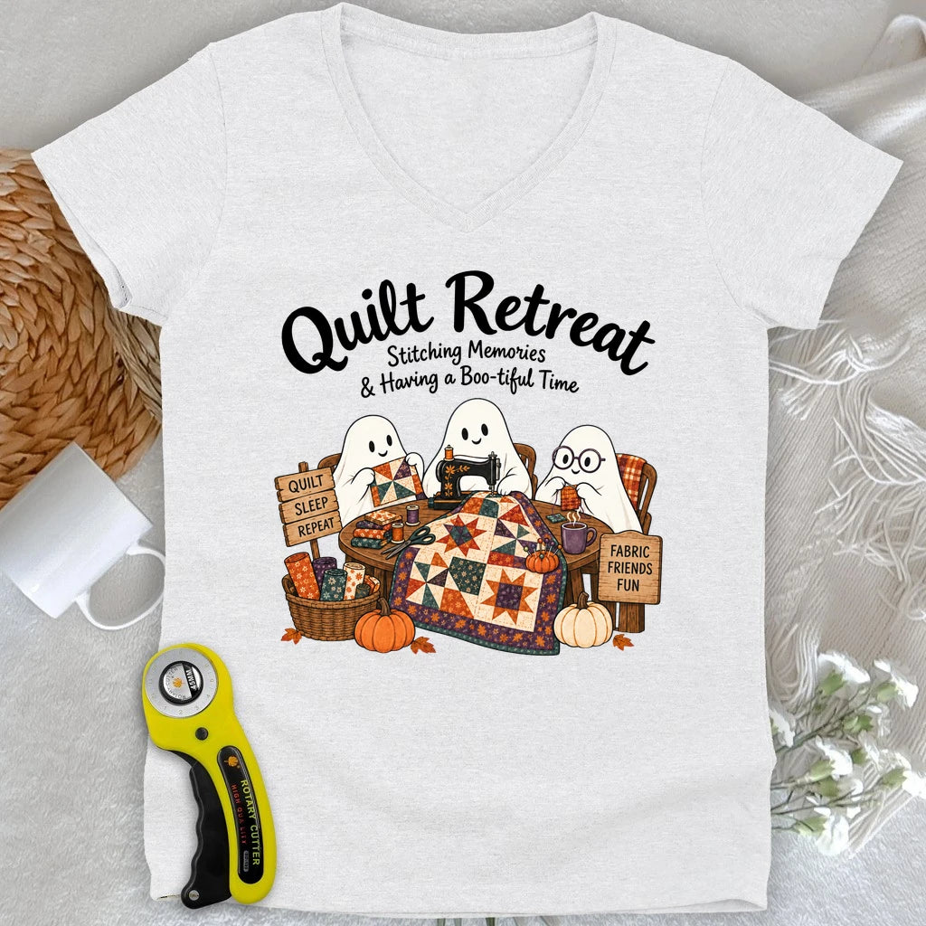 Boo-tiful Quilt Retreat Lady V-neck