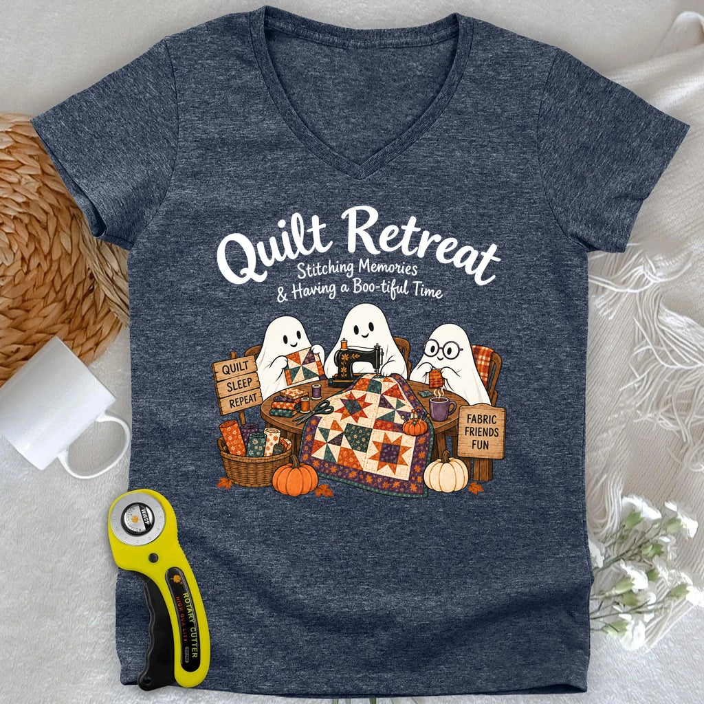Boo-tiful Quilt Retreat Lady V-neck