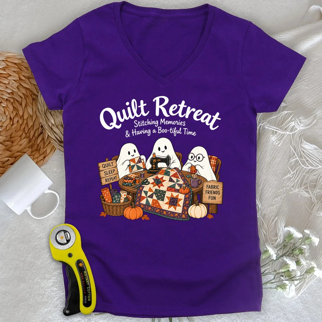 Boo-tiful Quilt Retreat Lady V-neck
