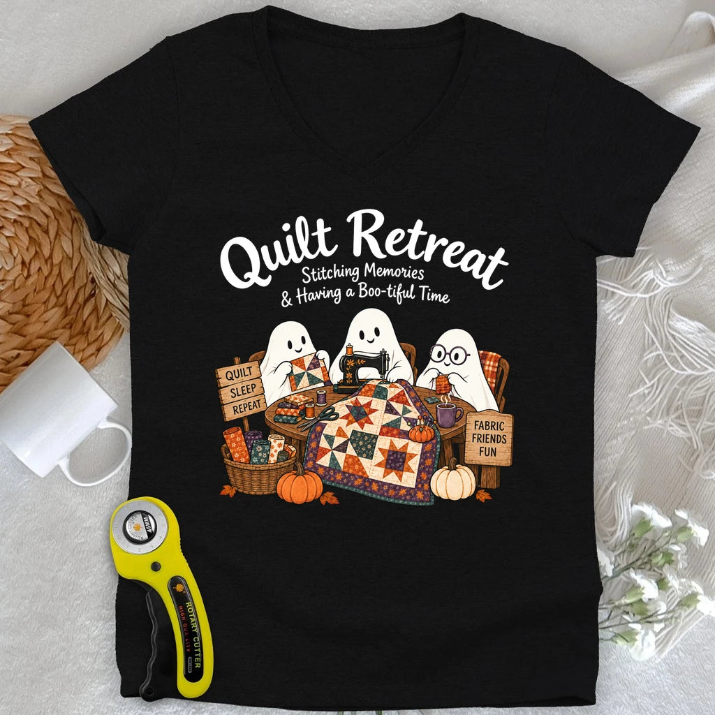 Boo-tiful Quilt Retreat Lady V-neck