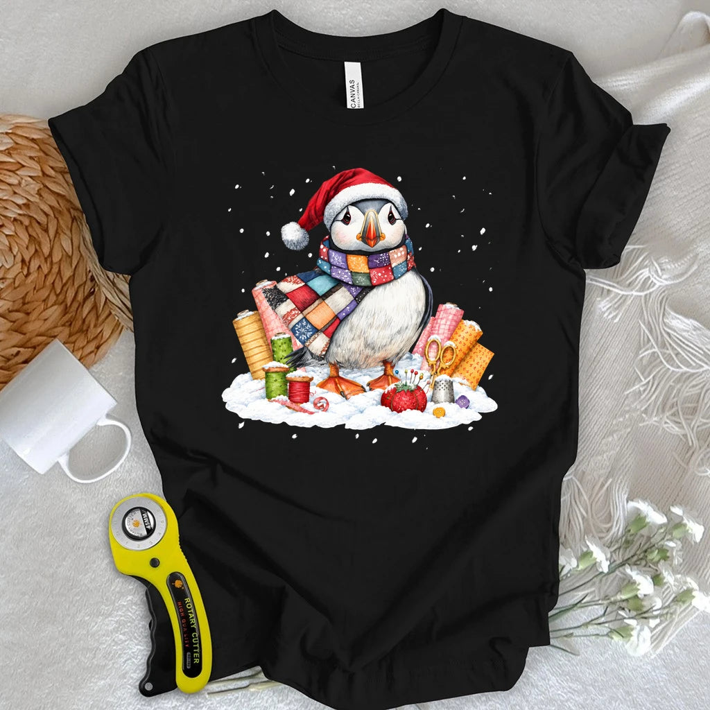Patchwork Puffin Christmas T-shirt