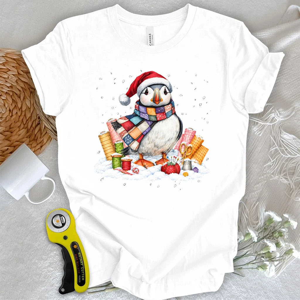 Patchwork Puffin Christmas T-shirt