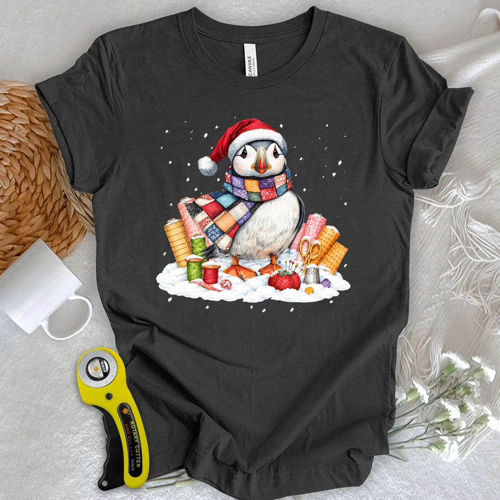 Patchwork Puffin Christmas T-shirt