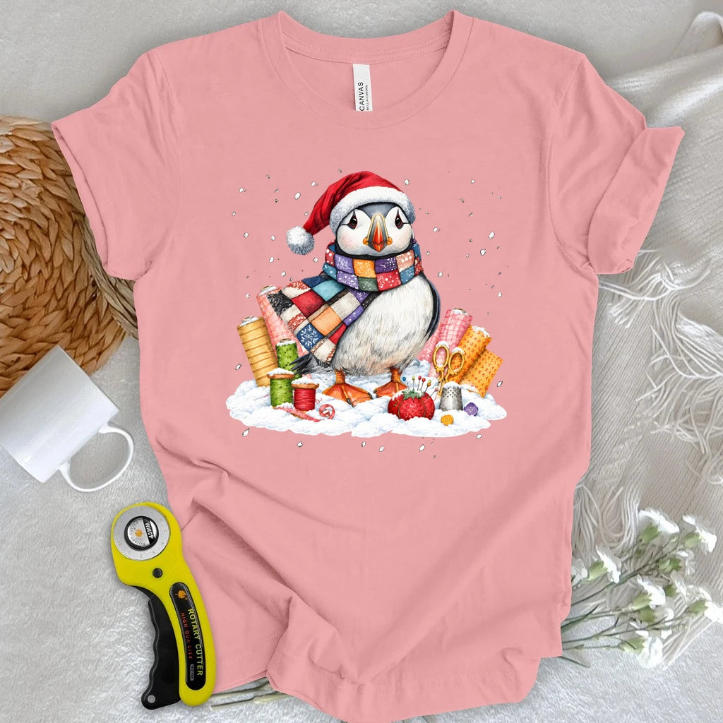 Patchwork Puffin Christmas T-shirt