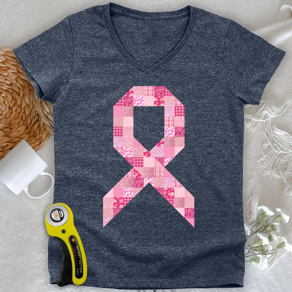 Pink Patchwork Ribbon Lady V-neck