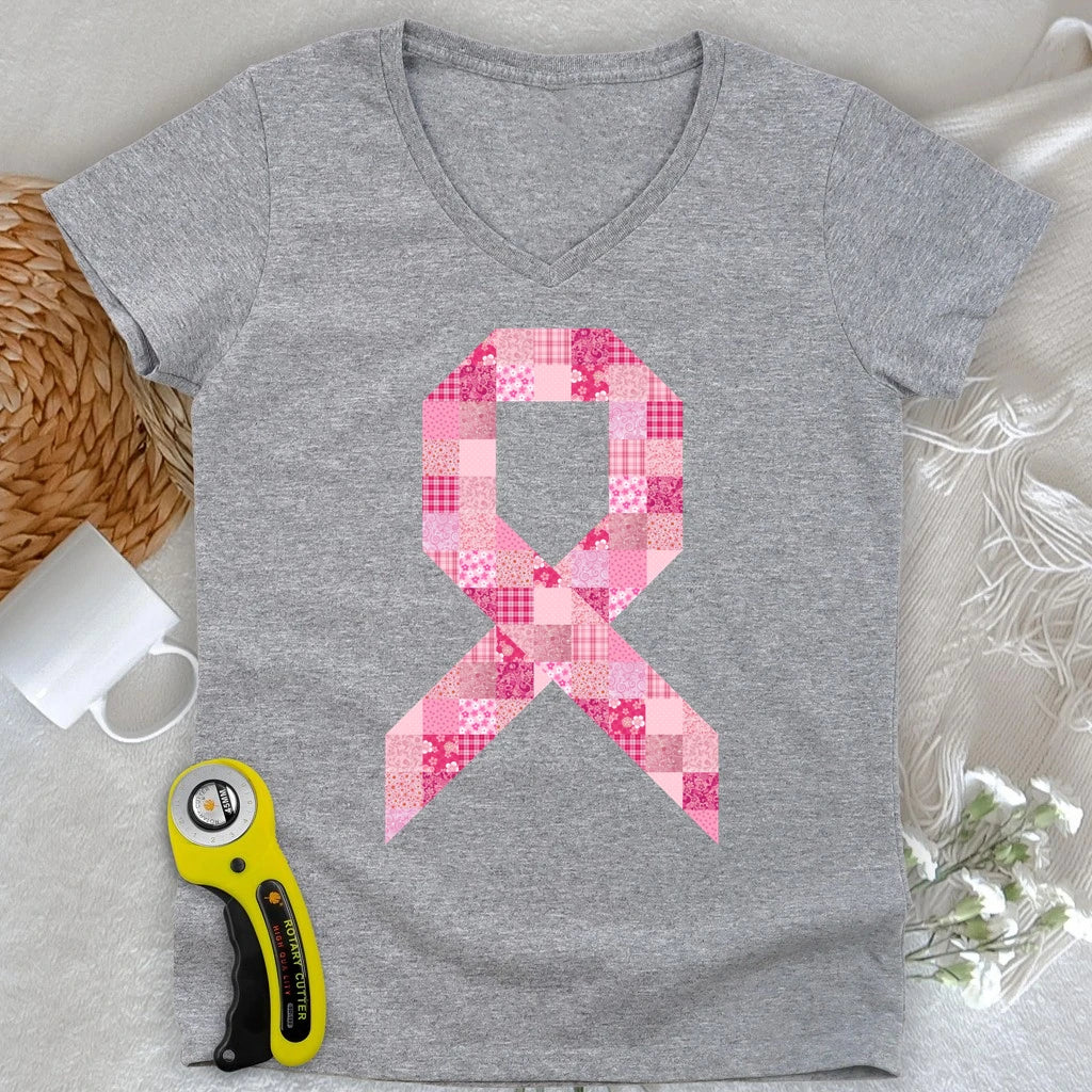 Pink Patchwork Ribbon Lady V-neck