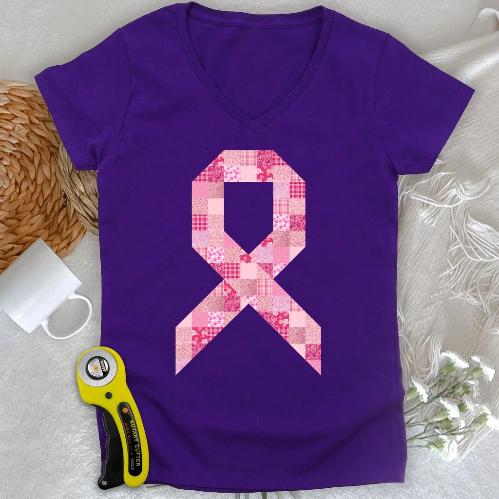 Pink Patchwork Ribbon Lady V-neck