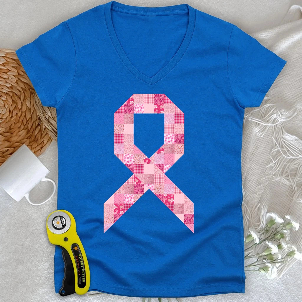 Pink Patchwork Ribbon Lady V-neck