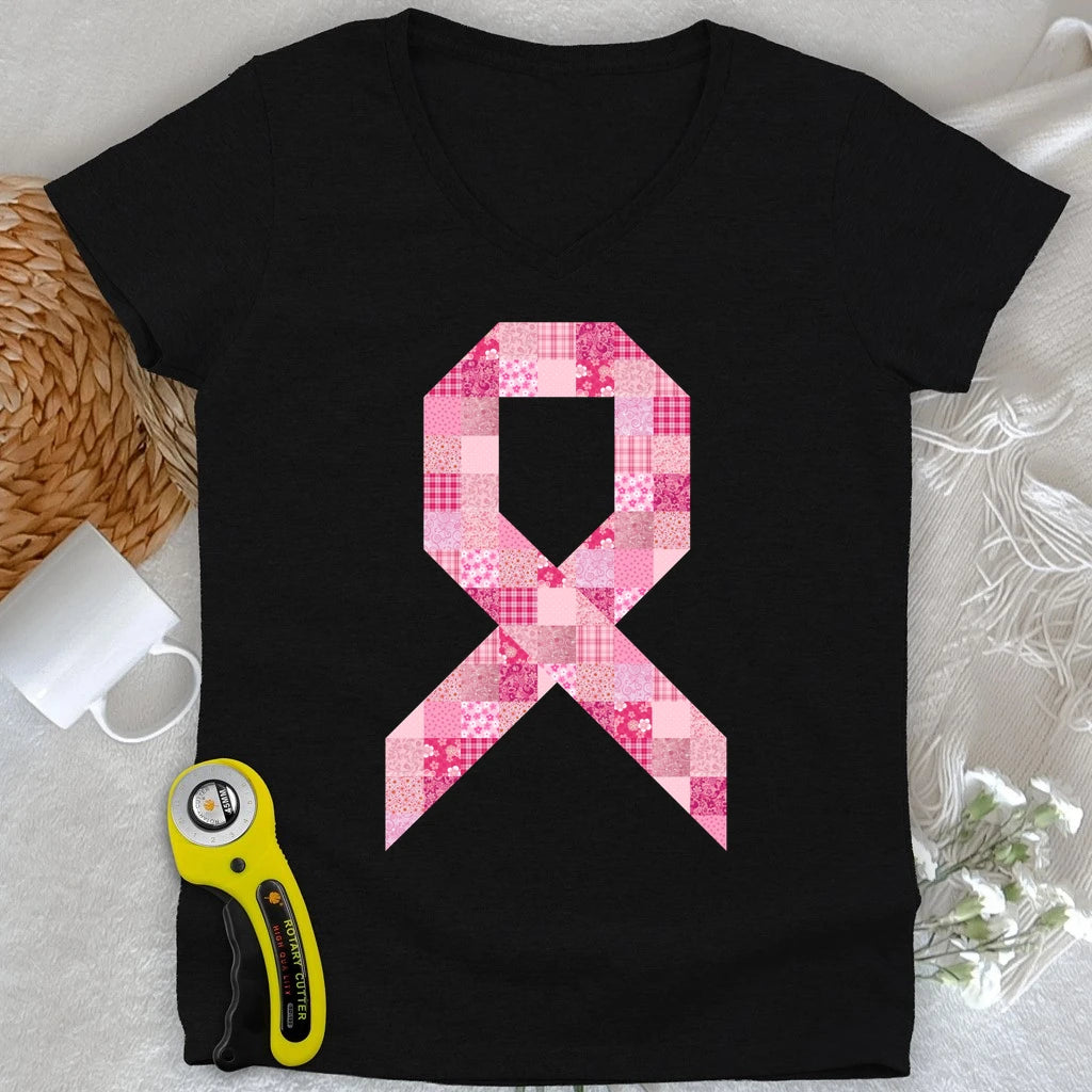 Pink Patchwork Ribbon Lady V-neck