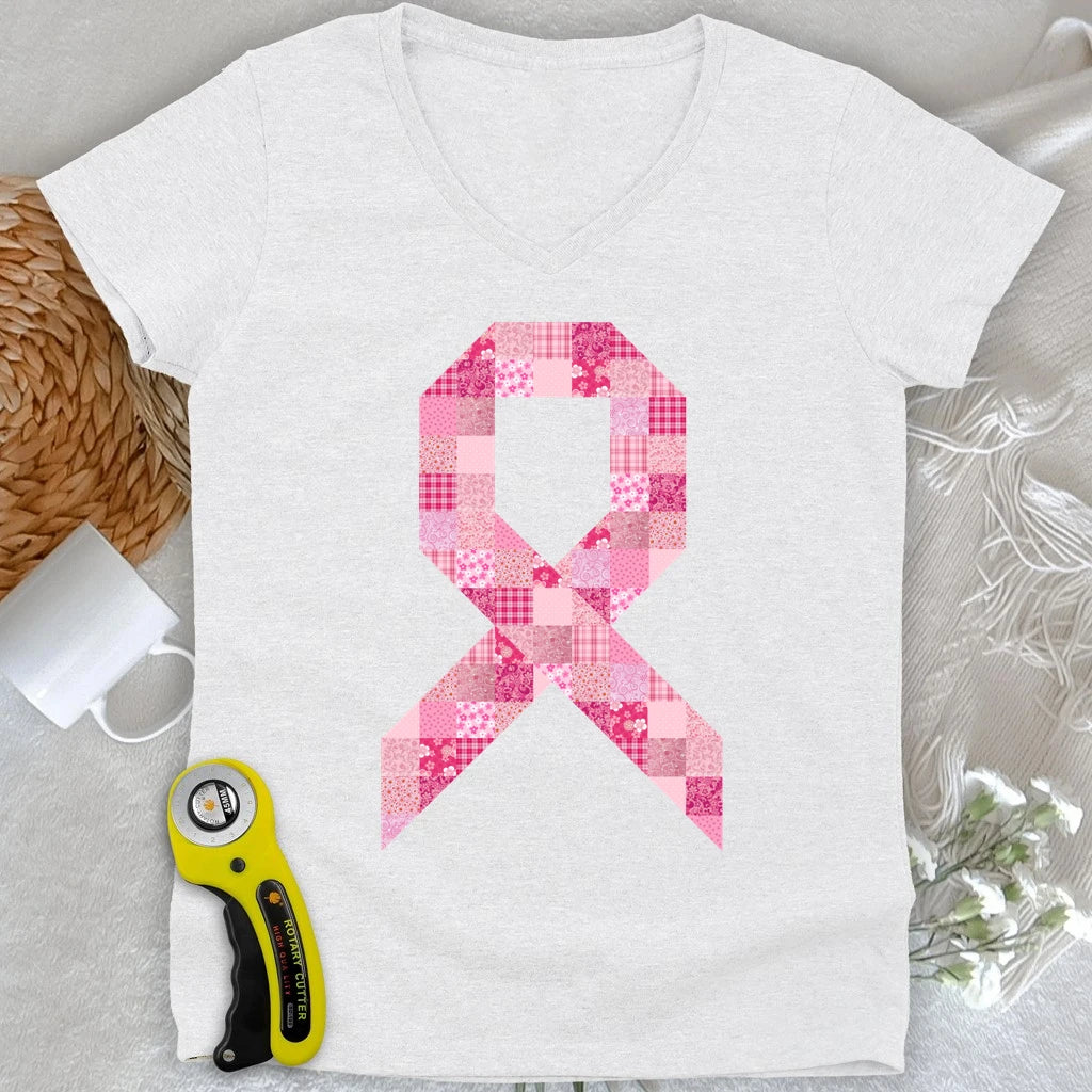 Pink Patchwork Ribbon Lady V-neck
