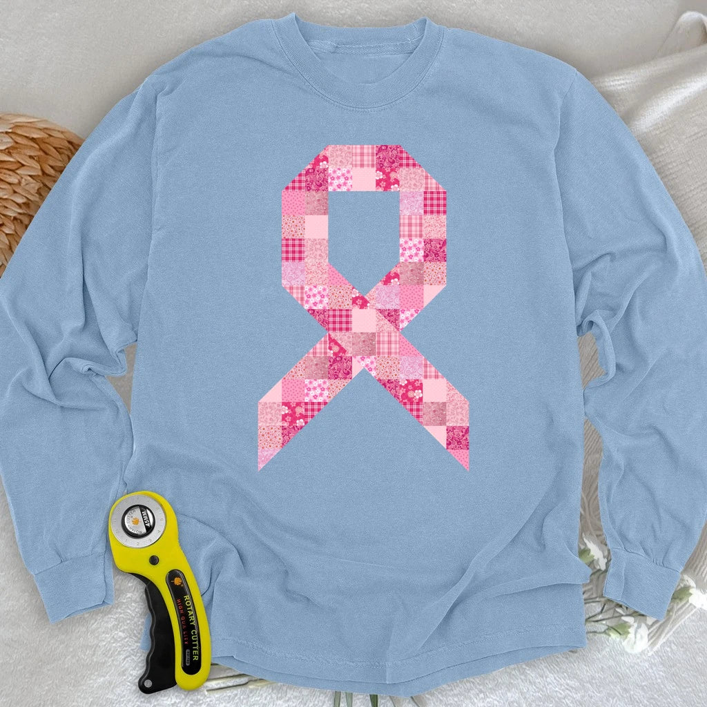 Pink Patchwork Ribbon Long Sleeve T-shirt