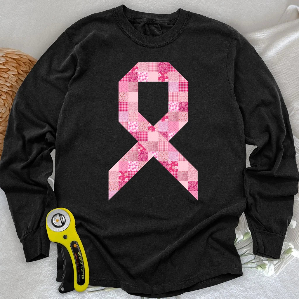 Pink Patchwork Ribbon Long Sleeve T-shirt