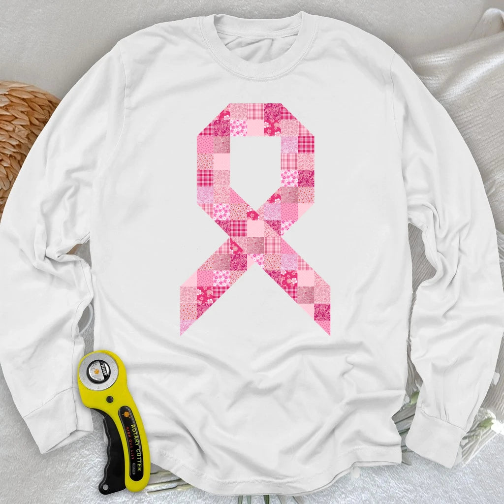 Pink Patchwork Ribbon Long Sleeve T-shirt