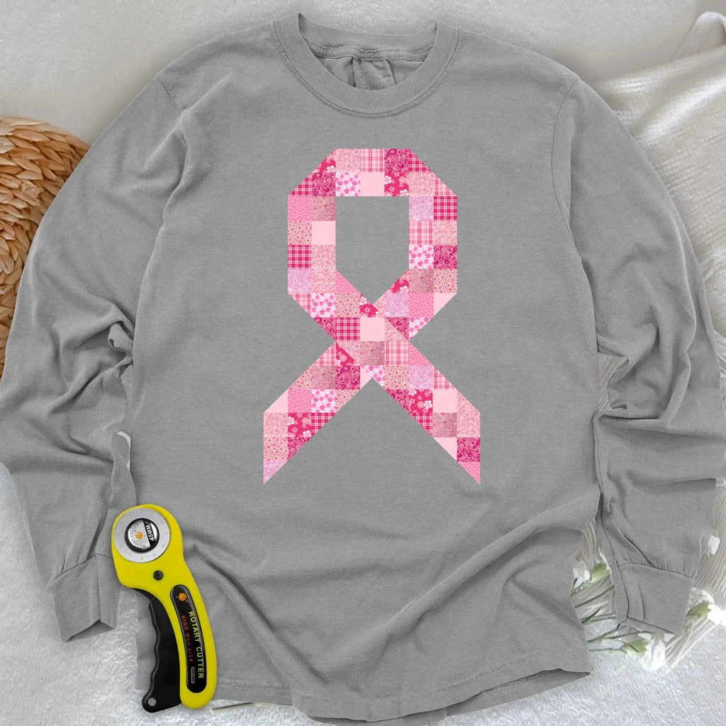 Pink Patchwork Ribbon Long Sleeve T-shirt