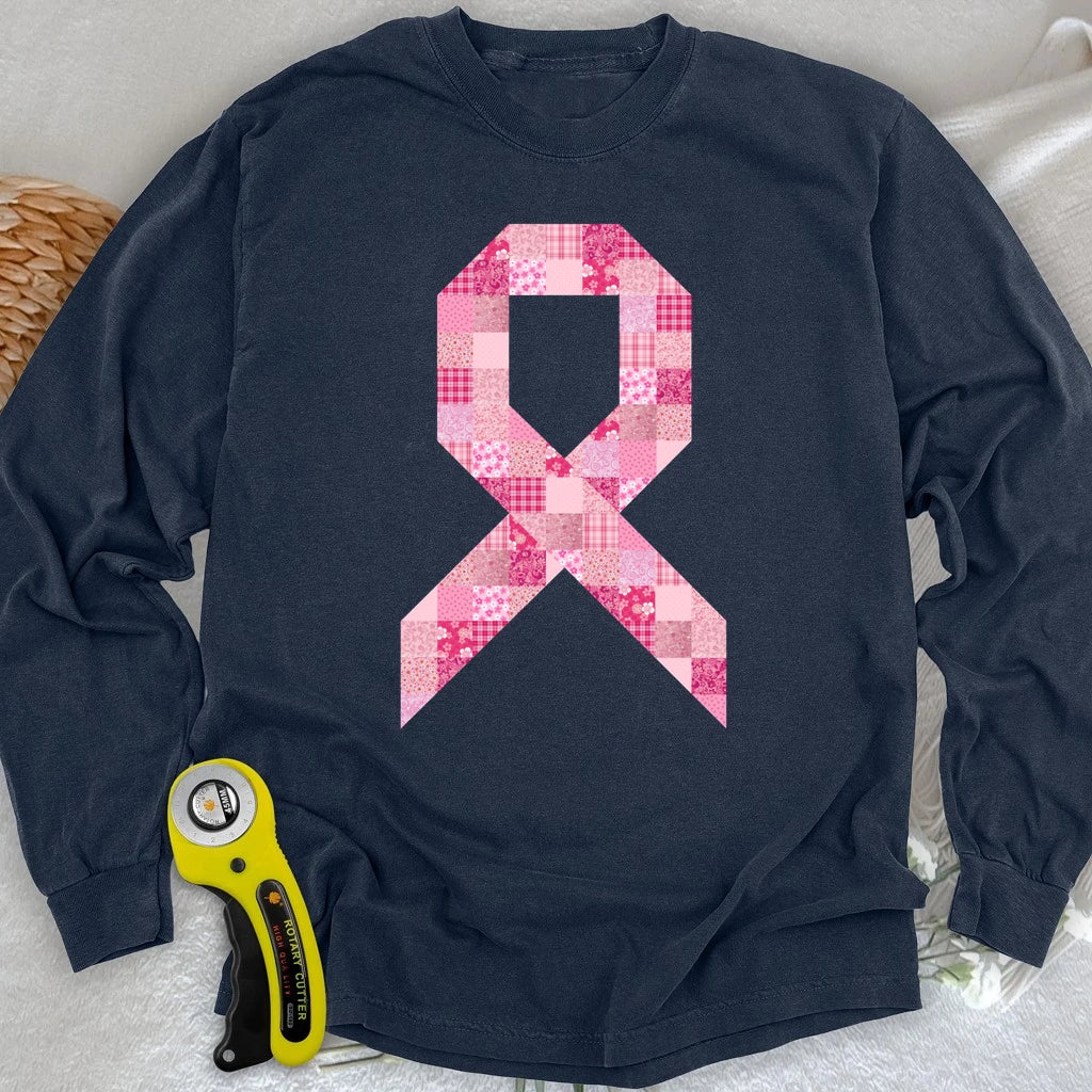 Pink Patchwork Ribbon Long Sleeve T-shirt