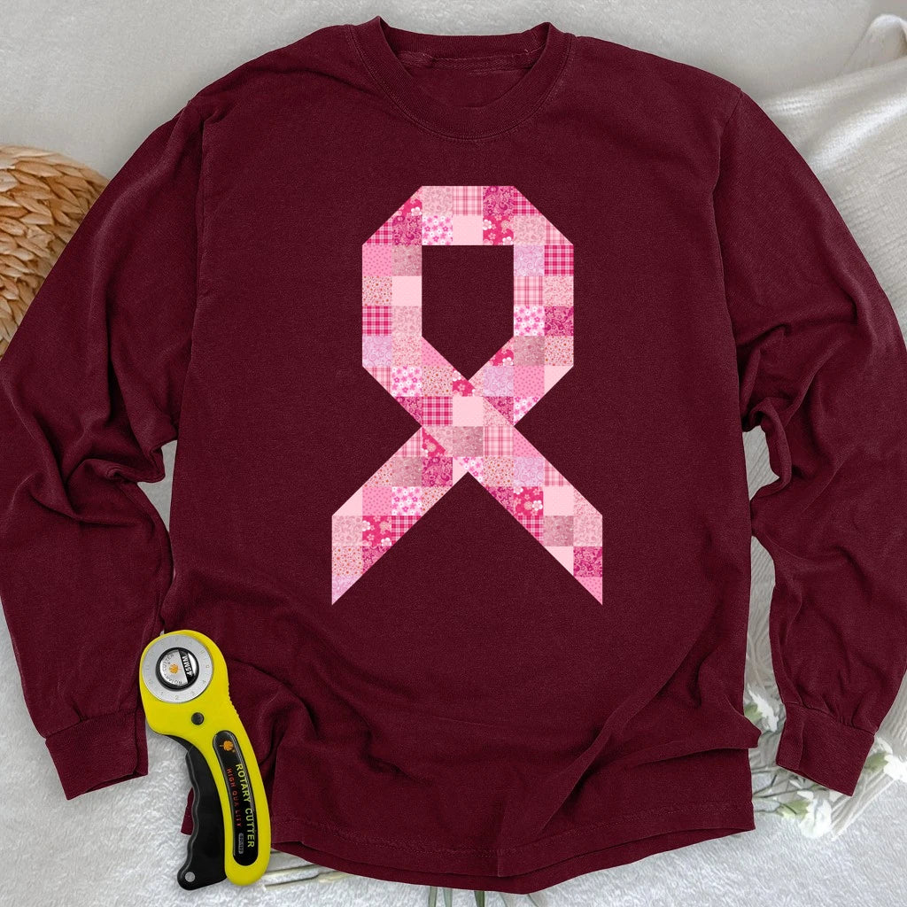 Pink Patchwork Ribbon Long Sleeve T-shirt