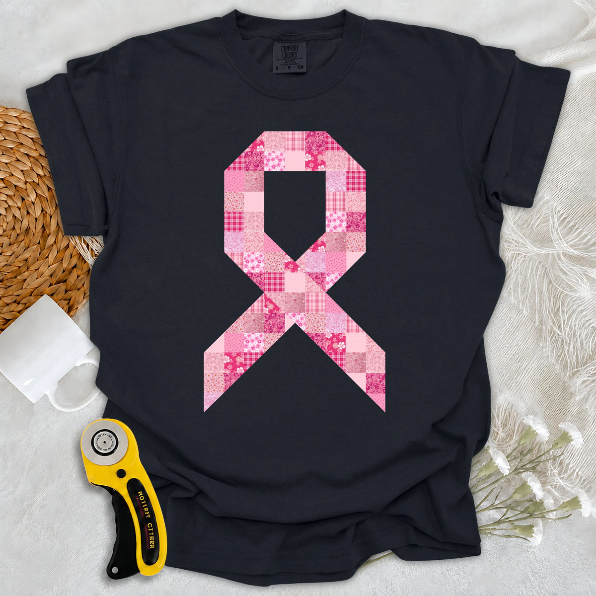 Comfort Colors Pink Patchwork Ribbon T-shirt
