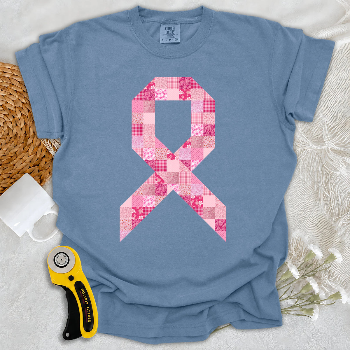 Comfort Colors Pink Patchwork Ribbon T-shirt