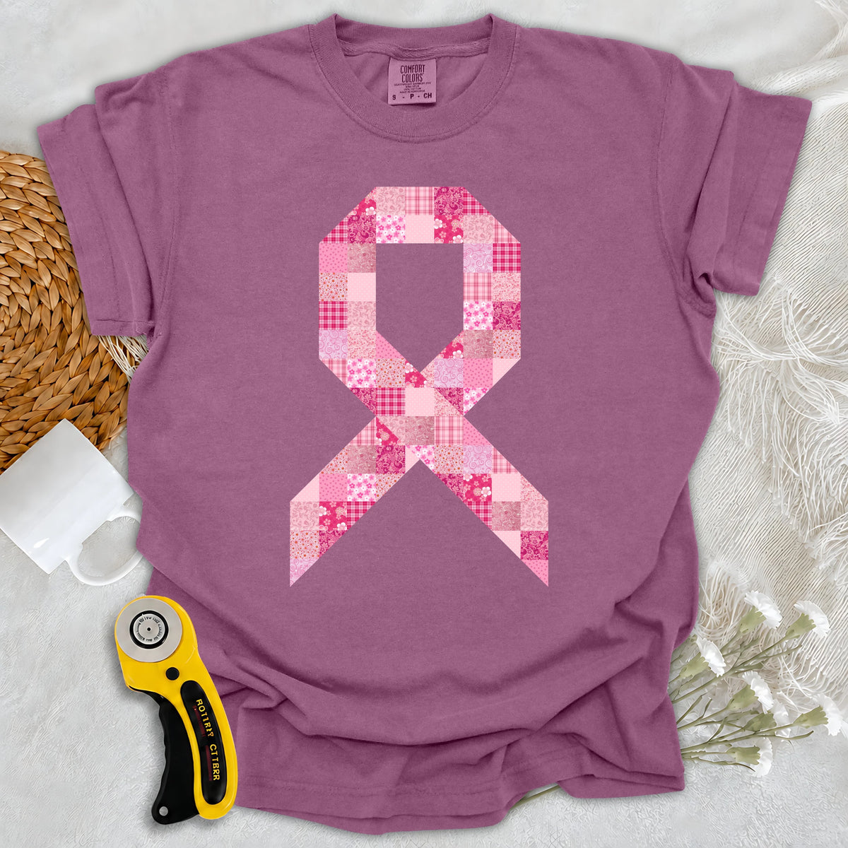 Comfort Colors Pink Patchwork Ribbon T-shirt