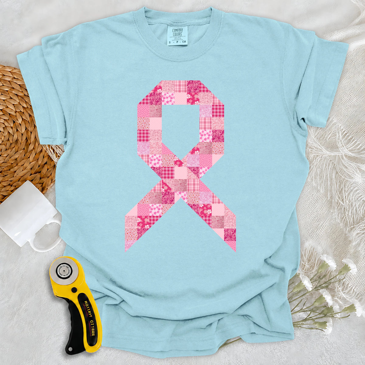 Comfort Colors Pink Patchwork Ribbon T-shirt