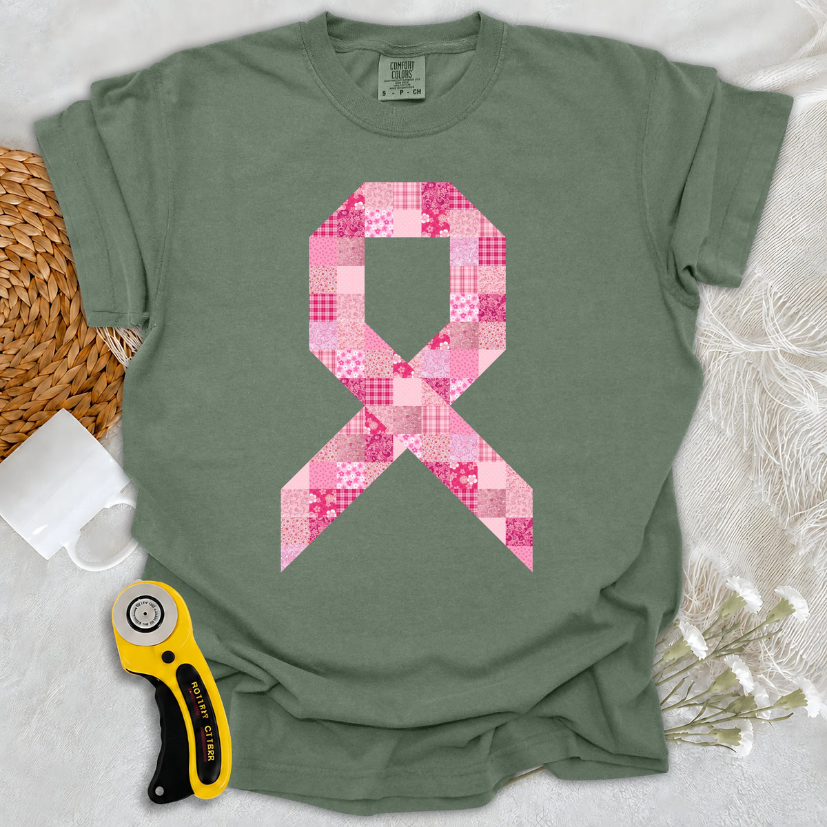 Comfort Colors Pink Patchwork Ribbon T-shirt