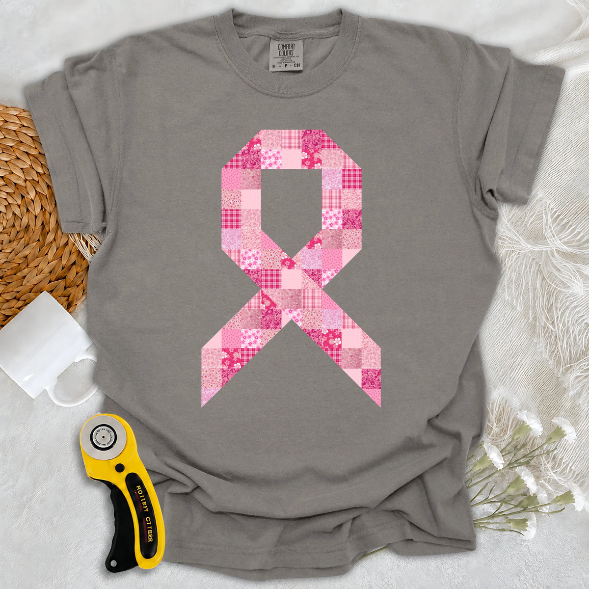Comfort Colors Pink Patchwork Ribbon T-shirt